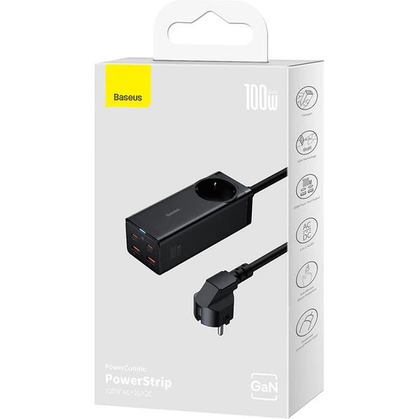 Rýchlonabíjačka do siete Baseus GaN3 Pro, 2x USB-C, 2x USB + AC 100W s káblom USB-C/USB-C čierna - Nabíjačky - Obrázok HHGE000L01