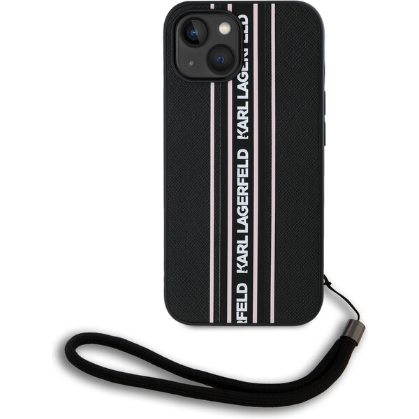 E-shop Karl Lagerfeld PU Saffiano Athleisure Stripe and Strap zadný kryt iPhone 15 ružový