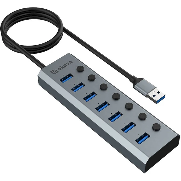 AKASA USB-A húb 7v1 antracitový - USB huby - Obrázok HVGK000K01