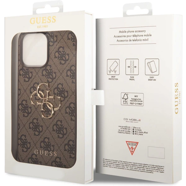 Guess PU 4G Metal Logo kryt iPhone 15 Pro Max hnedý - Puzdra - Obrázok HXK8000601