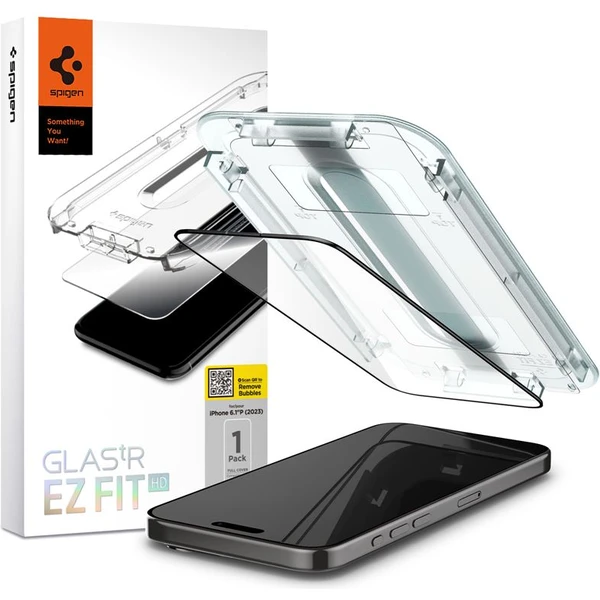 Spigen Glass tR EZ Fit HD tvrdené sklo iPhone 15 Pro čierne - Ochranné fólie a sklo - Hlavný obrázok
