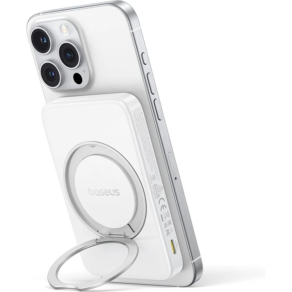 Powerbanka Baseus PicoGo Qi2 s otočným stojanom a bezdrôtovým nabíjaním 5000mAh 20W USB-C biela - Powerbanky - Obrázok I3AE000N01