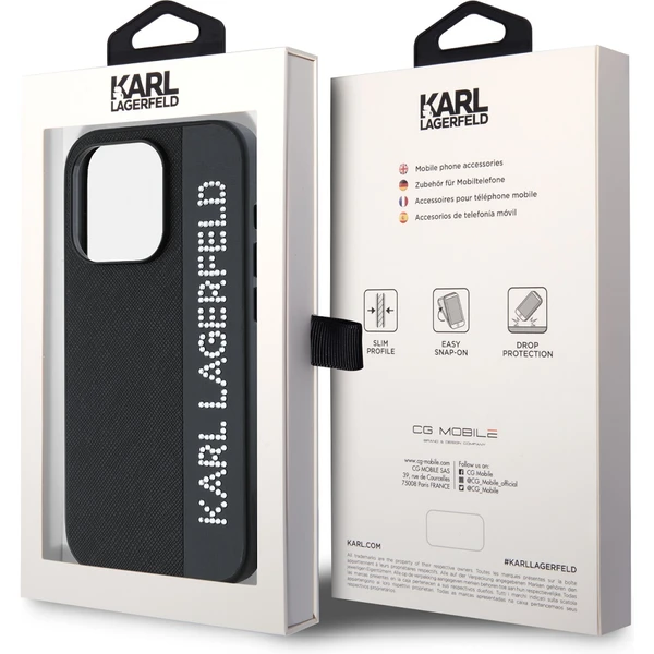 Karl Lagerfeld PU Saffiano Rhinestone Charm zadný kryt iPhone 15 Pro Max čierny - Puzdra - Obrázok I3N5000J01