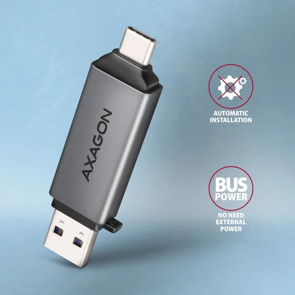 AXAGON CRE-DAC USB-C + USB-A MINI čítačka kariet - Čítačky pamäťových kariet - Obrázok I3P0000K01
