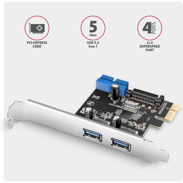 AXAGON PCEU-232RS Pcle radič 2+2x USB 3.2 Gen 1 - Radiče - Obrázok I44D000L01