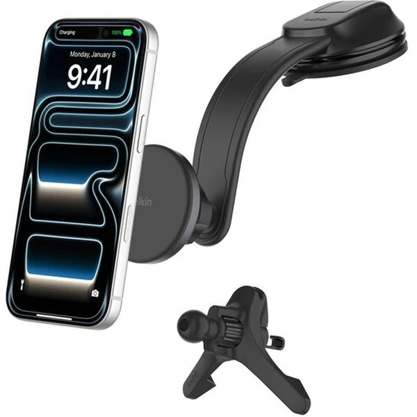 Belkin BOOST CHARGE ™ Qi2 15W MagSafe držiak s nabíjaním do auta na ventiláciu a palubnú dosku čiern - Držiaky - Hlavný obrázok