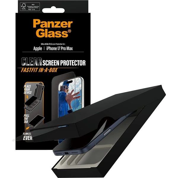 PanzerGlass® Ultra-Wide Fit sklo Apple iPhone 17 Pro Max s bezprašným aplikačným boxom - Ochranné fólie a sklo - Obrázok I4KH000K01