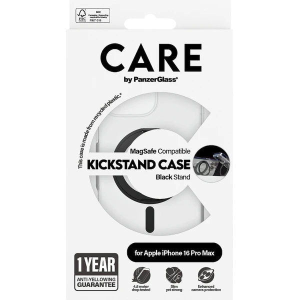 PanzerGlass® CARE kryt Apple iPhone 16 Pro Max MagSafe KickStand číry/čierny - Puzdra - Obrázok I608000P01
