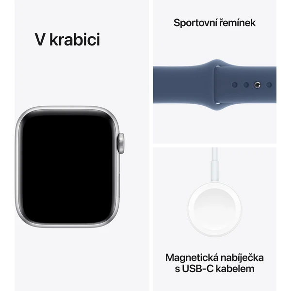 Apple Watch SE (2024) 44mm Strieborný hliník s denimovým športovým remienkom S/M - Inteligentné hodinky - Obrázok I6Q7000K01