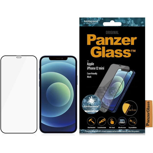 PanzerGlass Edge-to-Edge AntiBacterial sklo Apple iPhone 12 mini čierne - Ochranné fólie a sklo - Obrázok I86L500301