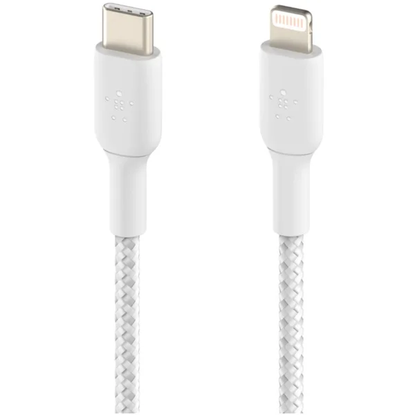 Belkin BOOST Charge opletený napájací kábel USB-C/Lightning 2m biely - Káble a redukcie - Obrázok I889400301