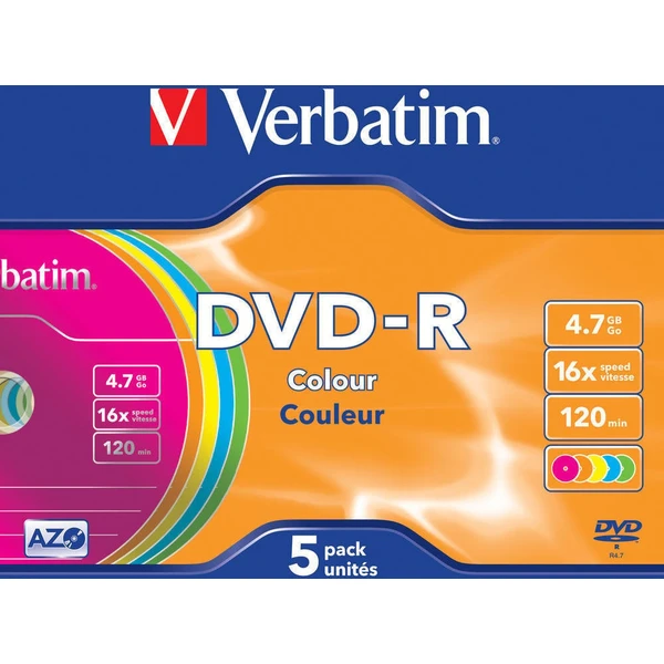 VERBATIM DVD-R(5 ks)Slim/Colour/16x/4.7GB - Optické disky - Hlavný obrázok