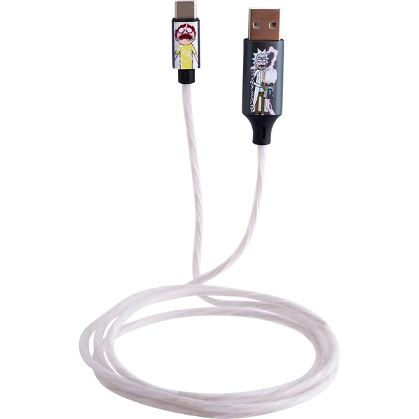 Lazerbuilt Rick & Morty - Šok! USB-A/USB-C svietiaci napájací kábel 10W 1,2m biely - Káble a redukcie - Obrázok IA7H000K01
