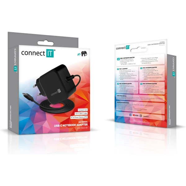 CONNECT IT C-Power Mini univerzálny notebookový adaptér USB-C čierny PD 67 W - Nabíjačky - Obrázok IAN0000P01