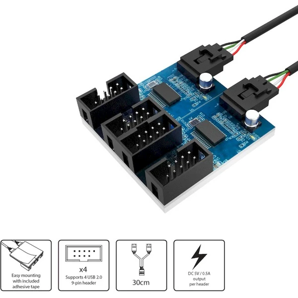 Akasa USB 2.0 interný HUB 1-4 - USB huby - Obrázok IBBJ000K01