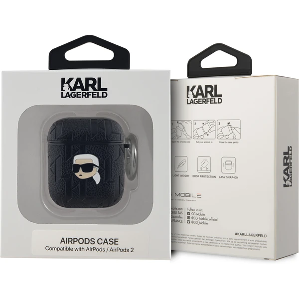 Karl Lagerfeld PU Embossed Karl Head púzdro pre AirPods 1/2 čierne - Puzdra - Obrázok IBN5000J01