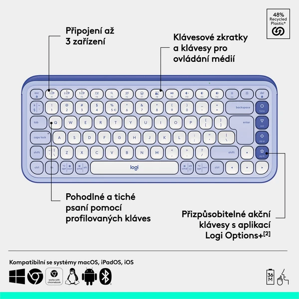 Logitech POP ICON KEYS (US) klávesnica ľaliová - Klávesnice - Obrázok IBU8000O01