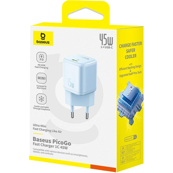 Rýchlonabíjačka do siete Baseus PicoGo GaN 45W USB-C PD modá - Nabíjačky - Obrázok IEGE000L01