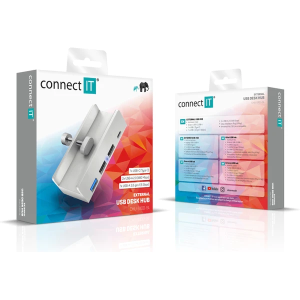 CONNECT IT USB DeskHub 4v1 na dosku stola strieborný - USB huby - Obrázok IGTG000K01