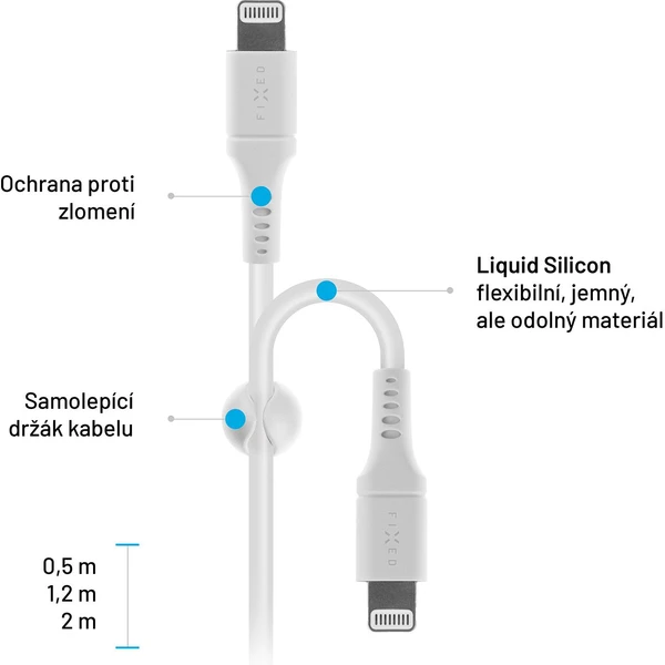 FIXED Liquid silicone USB-C/Lightning napájací kábel 60W 0,5m biely - Káble a redukcie - Obrázok IQS1000601