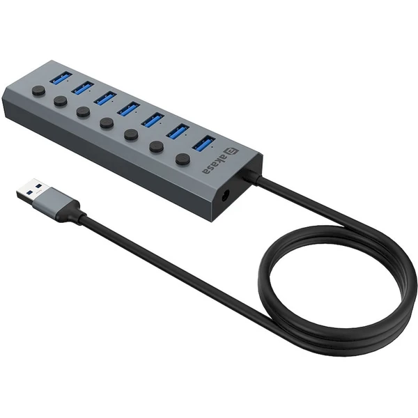 AKASA USB-A húb 7v1 antracitový - USB huby - Obrázok IVGK000K01