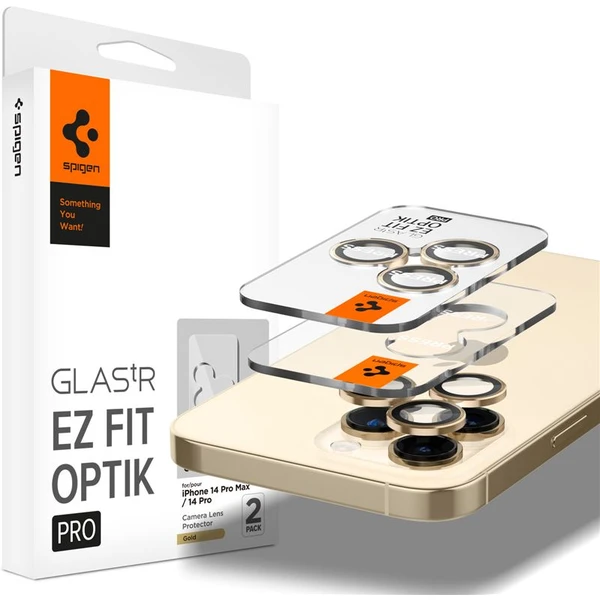 Spigen Glass EZ Fit Optik Pro 2 Pack tvrdené sklo na fotoaparát iPhone 14 Pro/iPhone 14 Pro Max zlat - Ochranné fólie a sklo - Hlavný obrázok