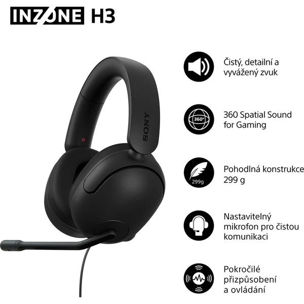 Sony INZONE H3 herné slúchadlá čierne - Slúchadlá - Obrázok IZ7H000K01