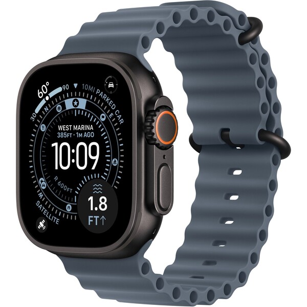 E-shop Apple Watch 49/46/45/44mm oceľovo modrý Oceánsky remienok čierny titán
