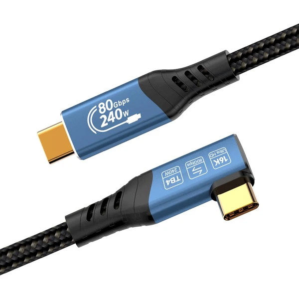 PremiumCord USB4 2.0 80Gbps 16K@60Hz 240W Thunderbolt 4 zahnutý kábel 0,8m - Káble a redukcie - Obrázok J1HR000K01