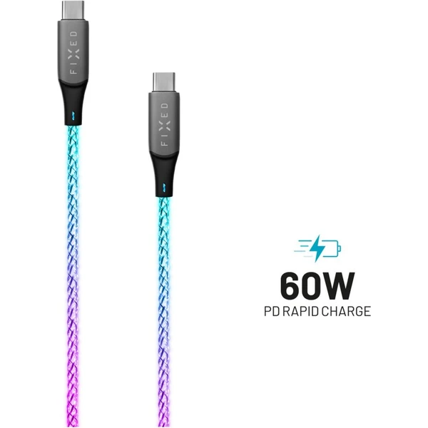 FIXED USB-C/USB-C svietiaci napájací kábel 60W 1,2m dúhový - Káble a redukcie - Hlavný obrázok