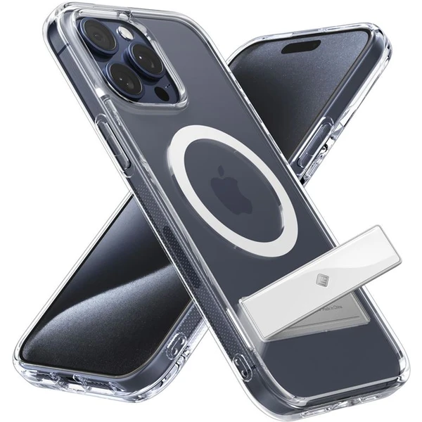 Spigen Caseology Capella kryt so stojanom s MagFit iPhone 15 Pro Max číry/biely - Puzdra - Obrázok J2W4000L01