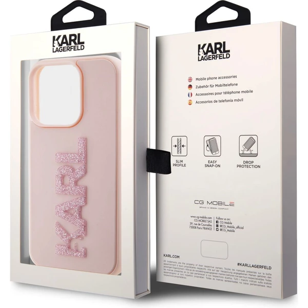 Karl Lagerfeld 3D Rubber Glitter Logo Karl Zadný Kryt pre iPhone 15 Pro Max Pink - Puzdra - Obrázok J2X4000701
