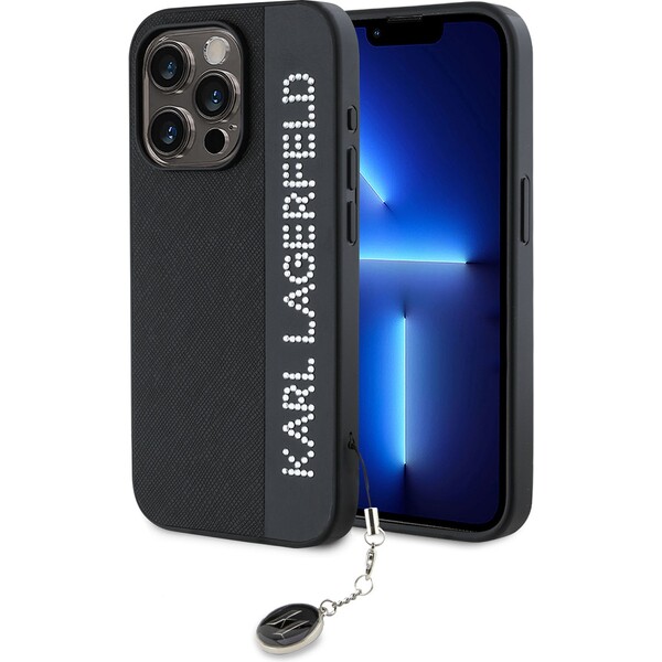 E-shop Karl Lagerfeld PU Saffiano Rhinestone Charm zadný kryt iPhone 15 Pro Max čierny