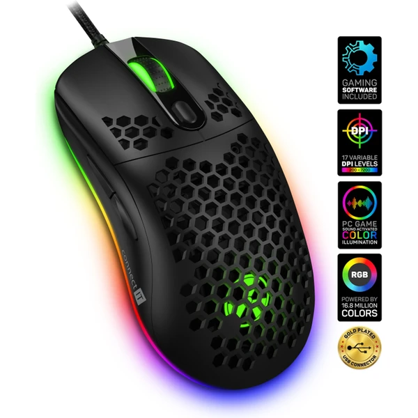 CONNECT IT BATTLE AIR 2 profesionálna optická herná myš + SW, 12800 DPI čierna - Myši - Hlavný obrázok