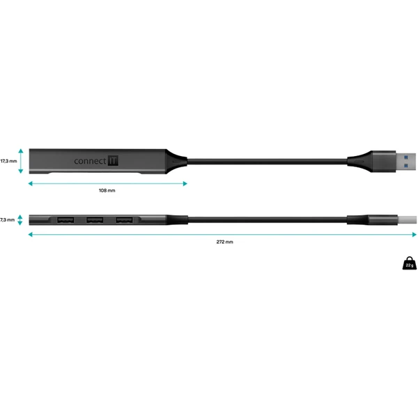 CONNECT IT USB-A hub, (1xUSB-A 3.0, 3xUSB-A 2.0), externý antracitový - USB huby - Obrázok J5N0000P01