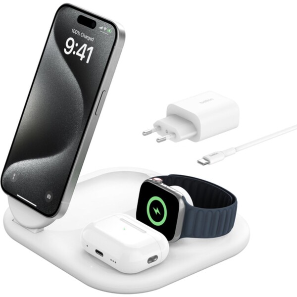 Belkin BOOST CHARGE Qi2 (MagSafe) 15W 3v1 nabíjacia stanica biela
