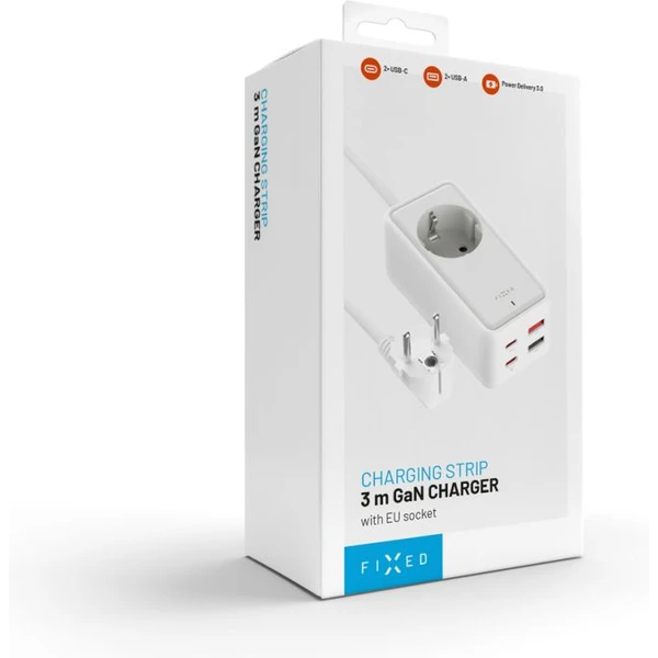 FIXED Charging Strip predlžovací adaptér s USB-C/USB-A, GaN III, 3m, PD 65W, biely - Nabíjačky - Obrázok J6I1000O01