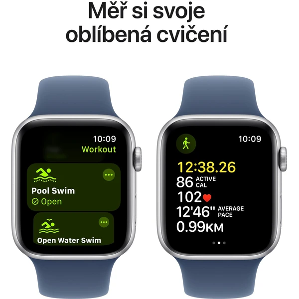 Apple Watch SE (2024) 44mm Strieborný hliník s denimovým športovým remienkom S/M - Inteligentné hodinky - Obrázok J6Q7000K01