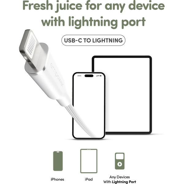 PanzerGlass USB-C/Lightning napájací kábel 60W 1,2m biely - Káble a redukcie - Obrázok J73J000K01