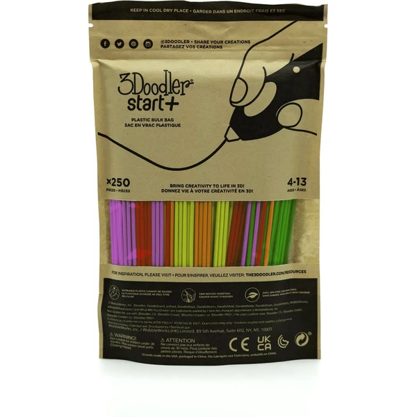 3Doodler náplň ECO-PCL pre 3D pero Start+ 250ks - neón: červená, oranžová, zelená, ružová, žltá - Náplne pre 3D perá - Obrázok J79F000J01
