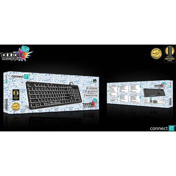 CONNECT IT DOODLE kancelárska drôtová bielo podsvietená USB klávesnica, CZ + SK verzia čierna - Klávesnice - Obrázok J7N0000P01