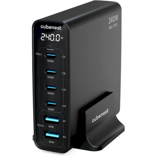 CubeNest S6D0 GaN nabíjacia stanica s Power Delivery 3.1. (240W) čierna - Nabíjačky - Obrázok J7S8000J01