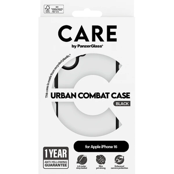 PanzerGlass® CARE kryt Apple iPhone 16 Urban Combat čierny - Puzdra - Obrázok J808000P01