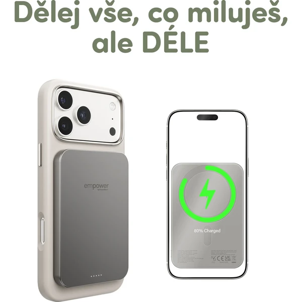 PanzerGlass® empower bezdrôtová Qi2 powerbanka 5000 mAh, MagSafe, sivá - Powerbanky - Obrázok J83J000K01