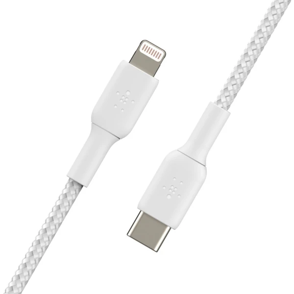 Belkin BOOST Charge opletený napájací kábel USB-C/Lightning 2m biely - Káble a redukcie - Obrázok J889400301