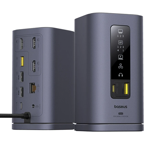 Dokovacia stanica Baseus Spacemate 11v1 (USB-C PD, USB-C, 2x USB-A, 3x HDMI) sivá - Dokovacie stanice - Obrázok J8AE000N01