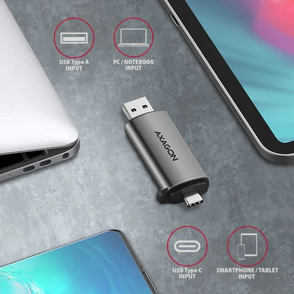 AXAGON CRESAC USB3.2 Gen 1 TypeC + TypeA externá čítačka kariet SD/microSD podpora UHSI - Čítačky pamäťových kariet - Obrázok J9ZHF00101