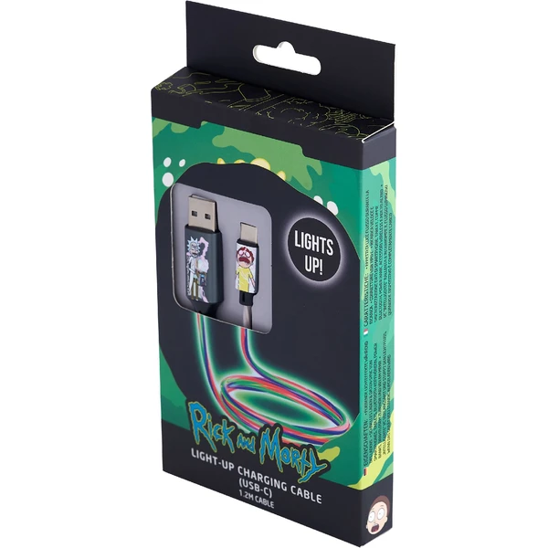 Lazerbuilt Rick & Morty - Šok! USB-A/USB-C svietiaci napájací kábel 10W 1,2m biely - Káble a redukcie - Obrázok JA7H000K01