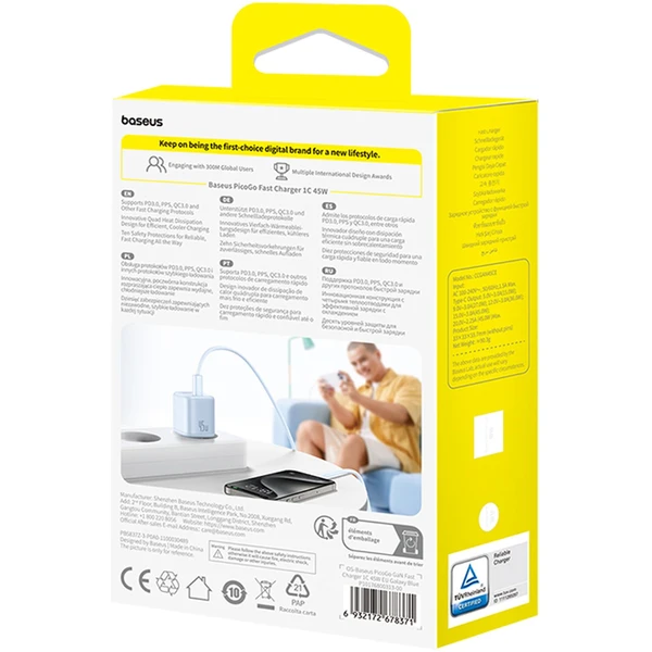 Rýchlonabíjačka do siete Baseus PicoGo GaN 45W USB-C PD modá - Nabíjačky - Obrázok JEGE000L01