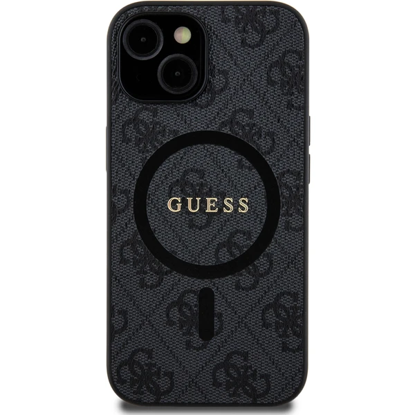 Guess PU Leather 4G Colored Ring MagSafe kryt iPhone 15 čierny - Puzdra - Obrázok JG72000N01